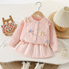 Blush Pink Bow Knit Cardigan & Pleated Skirt Set for Baby Girls